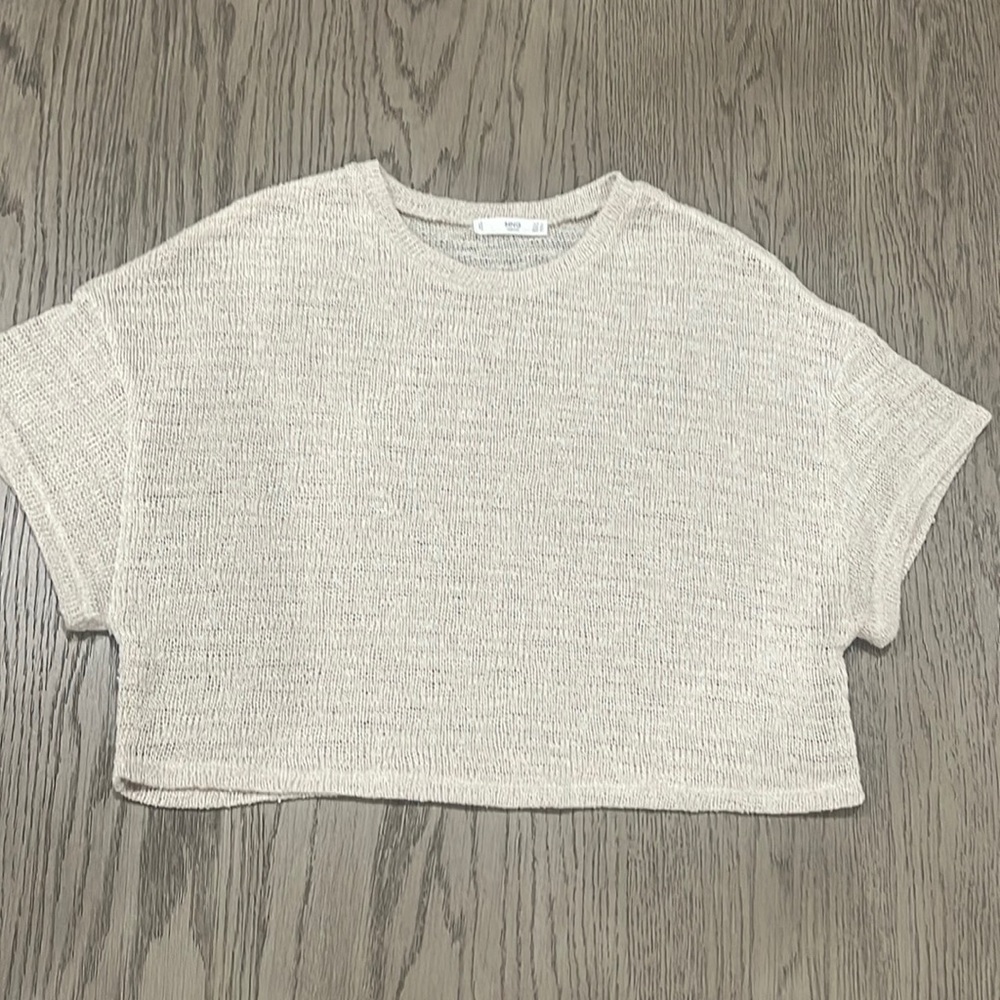 Mango cropped open knit tee in tan size extra small